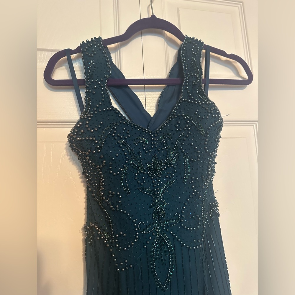 Vintage Beaded Teal Evening Gown size 2